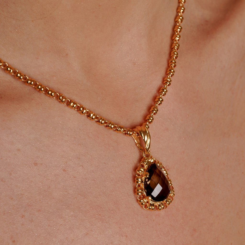 Filary Drop Pendant in Gold with Smoky Quartz