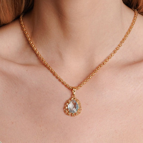 Filary Drop Pendant in Gold with Blue Topaz