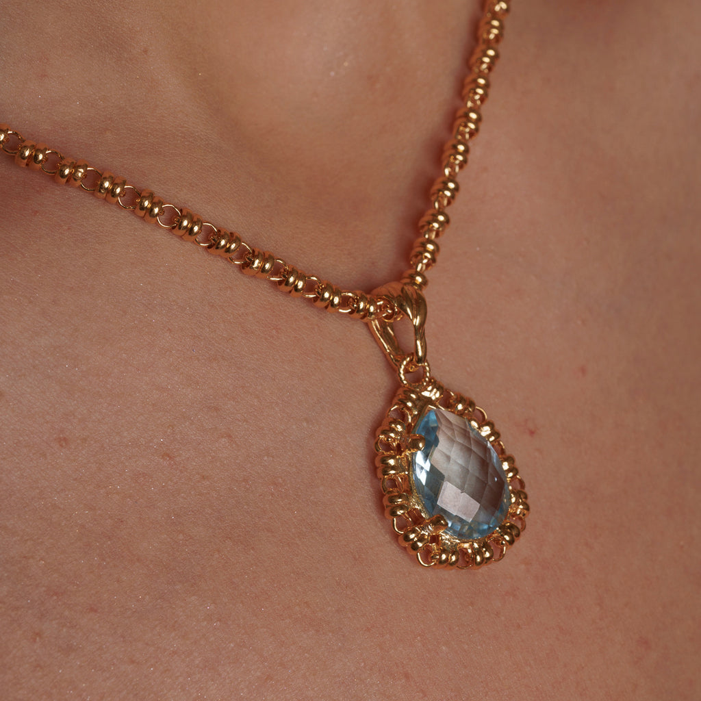 Filary Drop Pendant in Gold with Blue Topaz