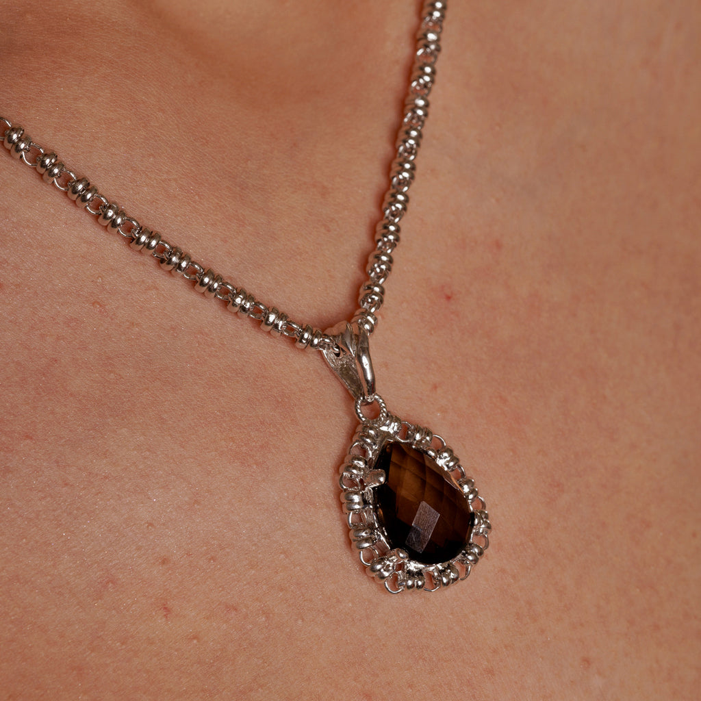 Filary Drop Pendant in Silver with Smoky Quartz
