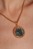 Filary Pendant in Green Patina & Gold with Grapes Coin