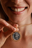 Large Filary Pendant in Antique Silver & Gold with Italia Coin
